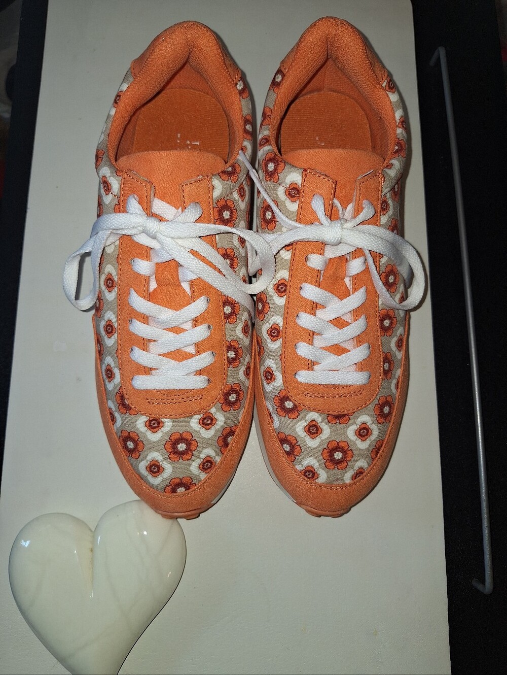 Women Orange Floral Sneakers with White Laces